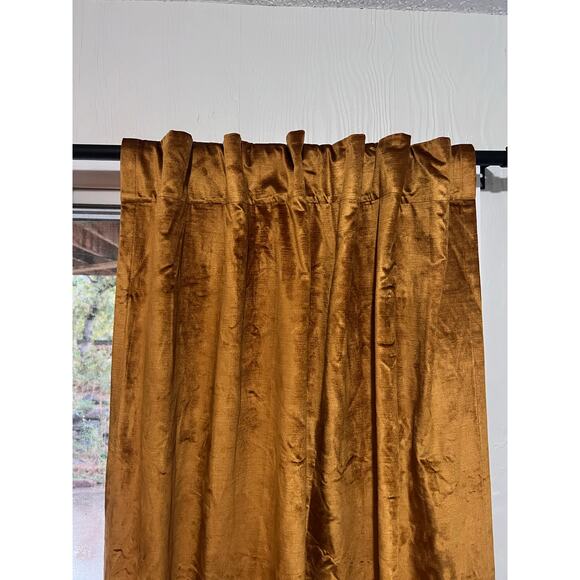 West Elm Luster Velvet Curtains Golden Oak Set of 2 48x96 - Picture 5 of 8